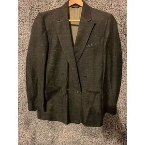 Vintage Falcone Men's Black Double-Breasted Tuxedo Suit Herringbone